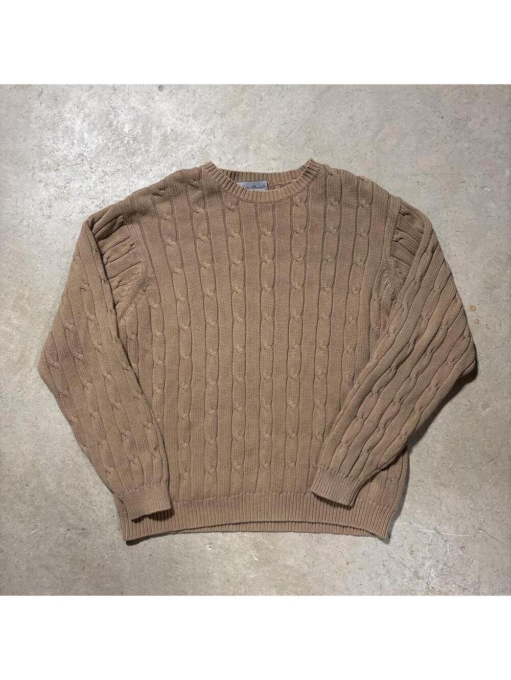 Vintage 90s Eddie Bauer Cable Knit Sweater Mens L Tan Cotton Made Australia